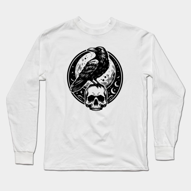 the raven and skull Long Sleeve T-Shirt by lkn